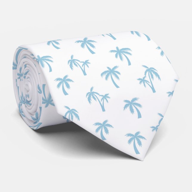 Tropical Palm Tree pattern baby blue Neck Tie (Rolled)