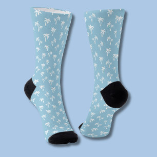 Tropical Palm Tree pattern baby blue Socks