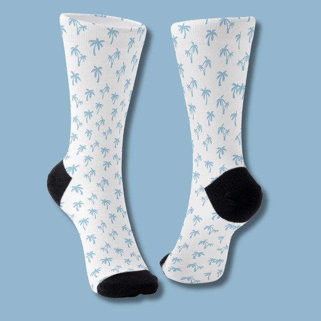 Tropical Palm Tree pattern baby blue Socks (Light blue palm tree socks)
