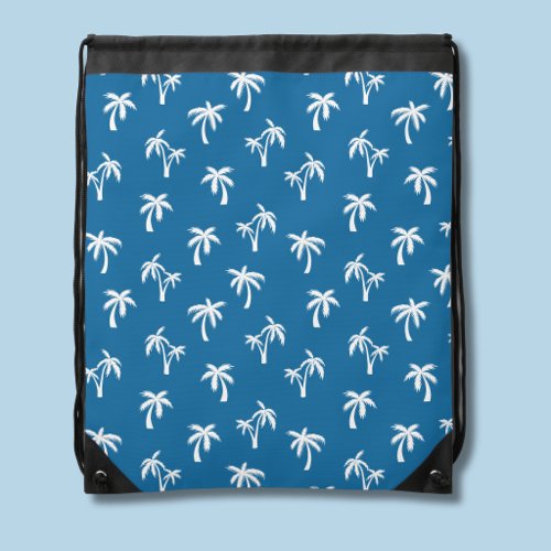 Tropical Palm Tree pattern blue Drawstring Bag