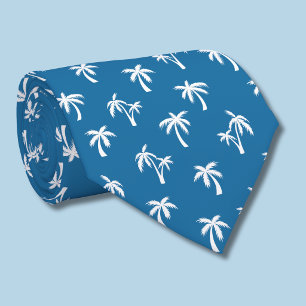 Tropical Palm Tree pattern blue Neck Tie