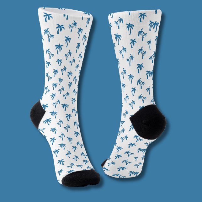 Tropical Palm Tree pattern blue Socks (White/Blue palm tree socks )