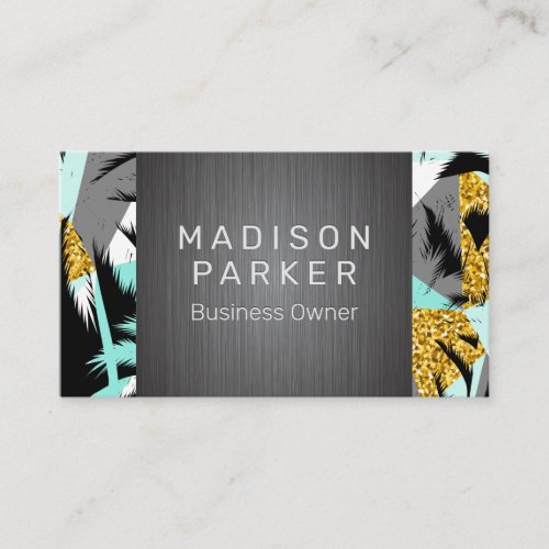 Tropical Palm Tree Pattern  Metal Brushed Business Card
