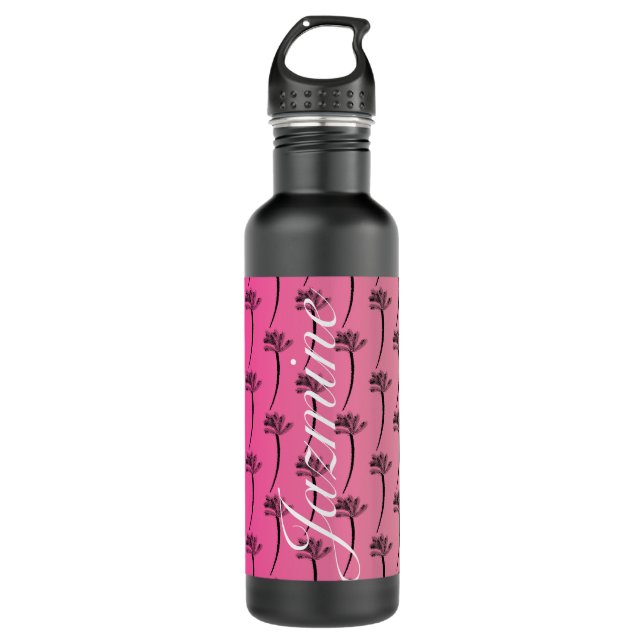 Tropical Palm Tree  Pattern Pink Stainless Steel Water Bottle (Front)