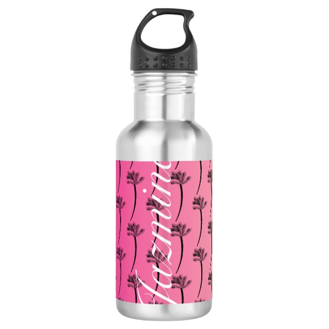 Tropical Palm Tree  Pattern Pink Stainless Steel Water Bottle (Front)