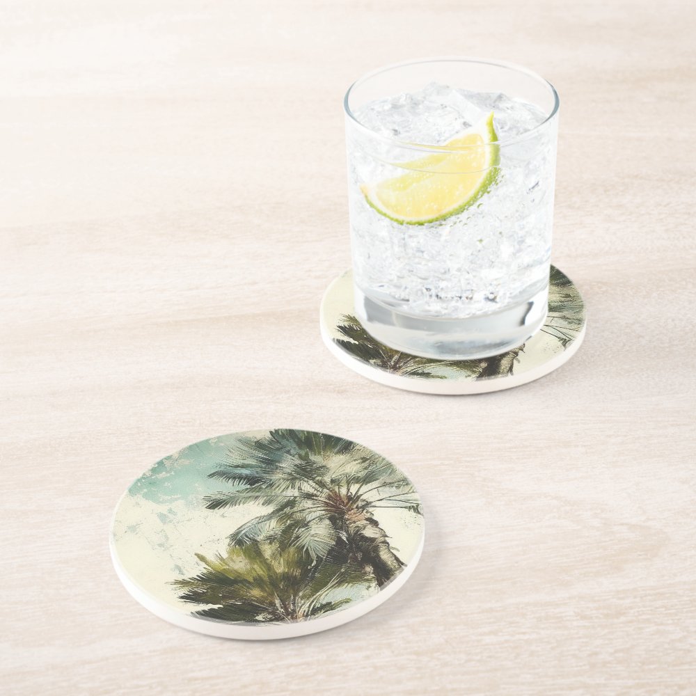 Discover Tropical Palm Tree Pattern Sandstone Coaster