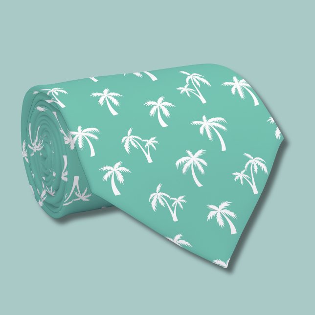 Tropical Palm Tree pattern sea green Neck Tie (green and white palm tree tie)