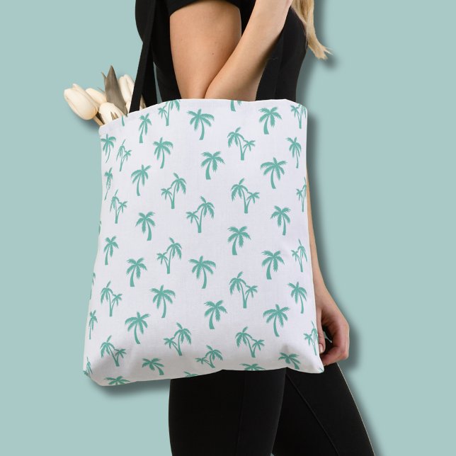 Tropical Palm Tree pattern sea green Tote Bag (green and white palm tree tote bag)