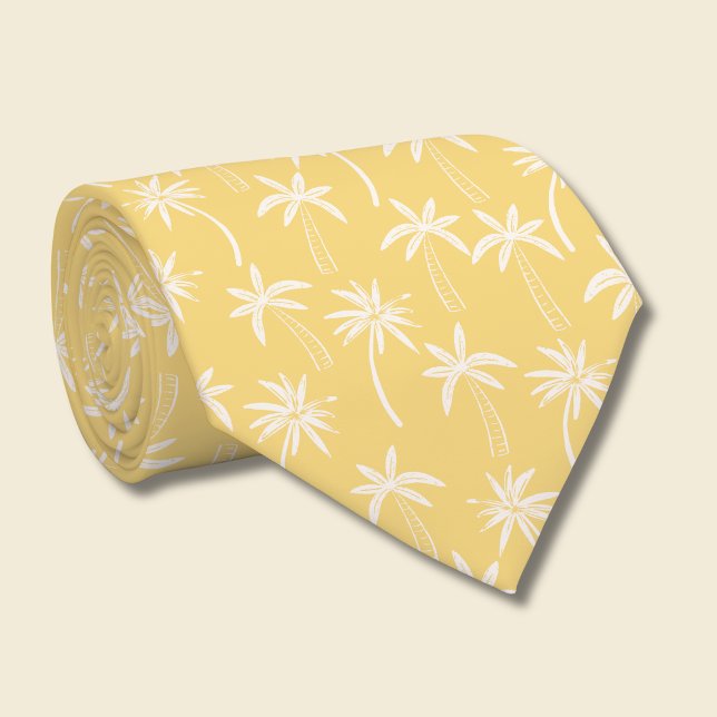 Tropical Palm Tree pattern yellow Neck Tie (yellow and white palm tree tie)