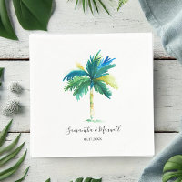 Tropical Palm Tree Personalized Wedding Napkins