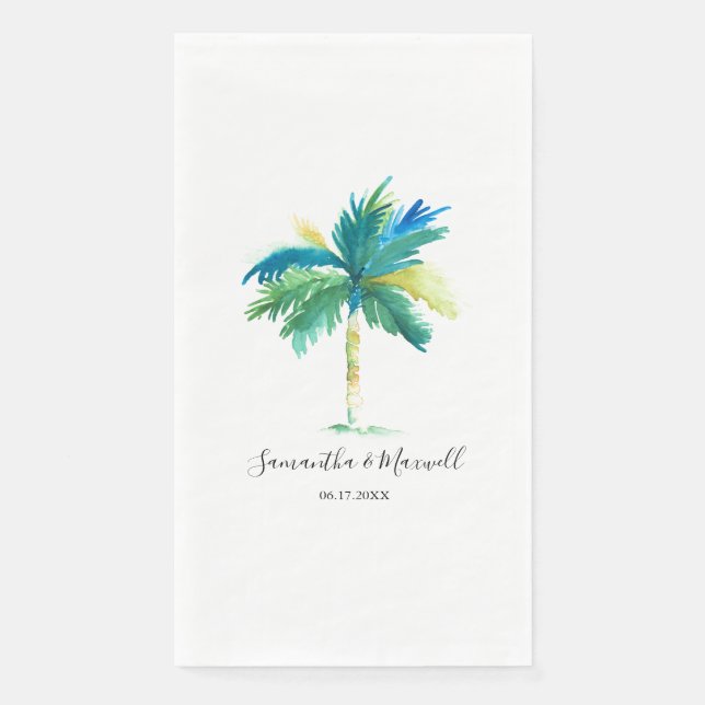 Tropical Palm Tree Personalized Wedding Paper Guest Towels (Front)