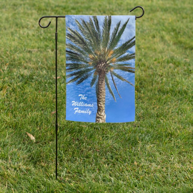 Tropical Palm Tree Photo Beach Family Monogram Garden Flag (In SItu)