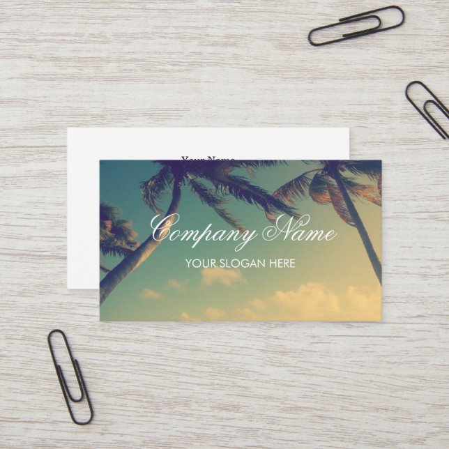Tropical palm tree photo business card template (Front/Back In Situ)