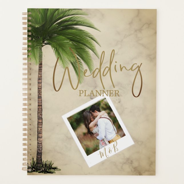 Tropical Palm Tree  Photo Elegant Gold Wedding Planner (Front)