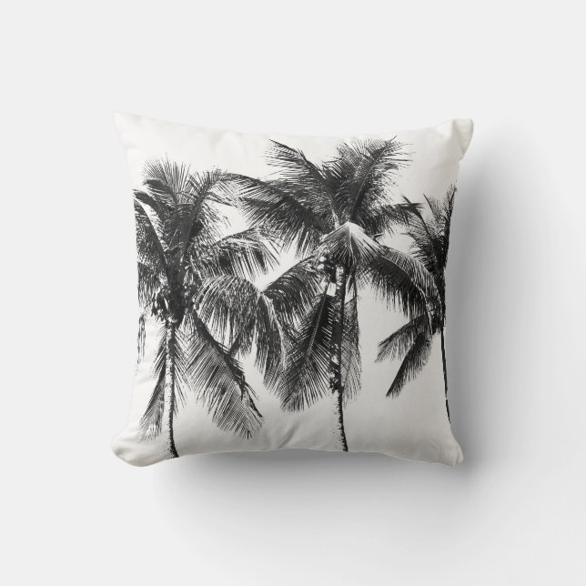 Tropical palm tree photo modern black and white throw pillow (Front)