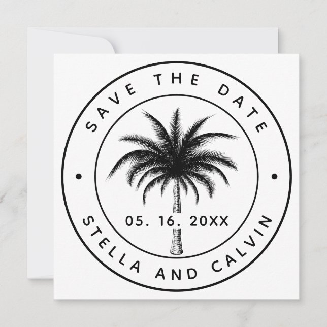 Tropical Palm Tree Photo Wedding Save The Date (Front)