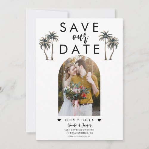 Tropical Palm Tree Photo Wedding Save the Date Invitation