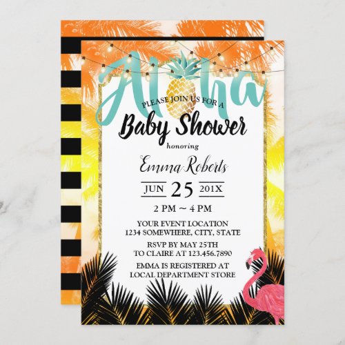 Tropical Palm Tree Pineapple Luau Baby Shower Invitation