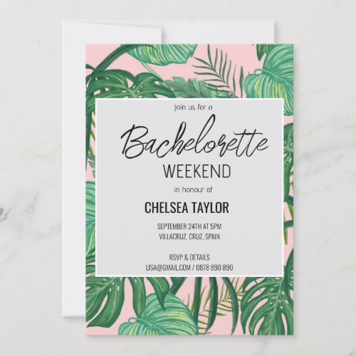 Tropical Palm Tree Pink Bachelorette Party Invitation