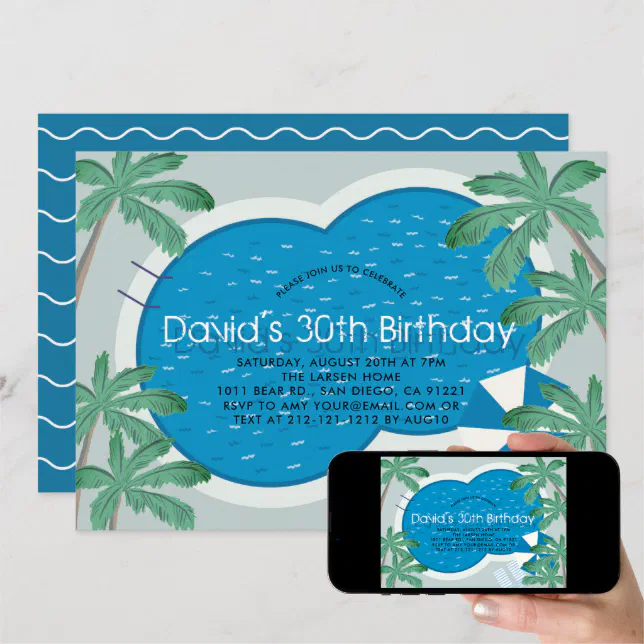 Tropical Palm Tree Pool Party Adult Birthday Invitation Zazzle