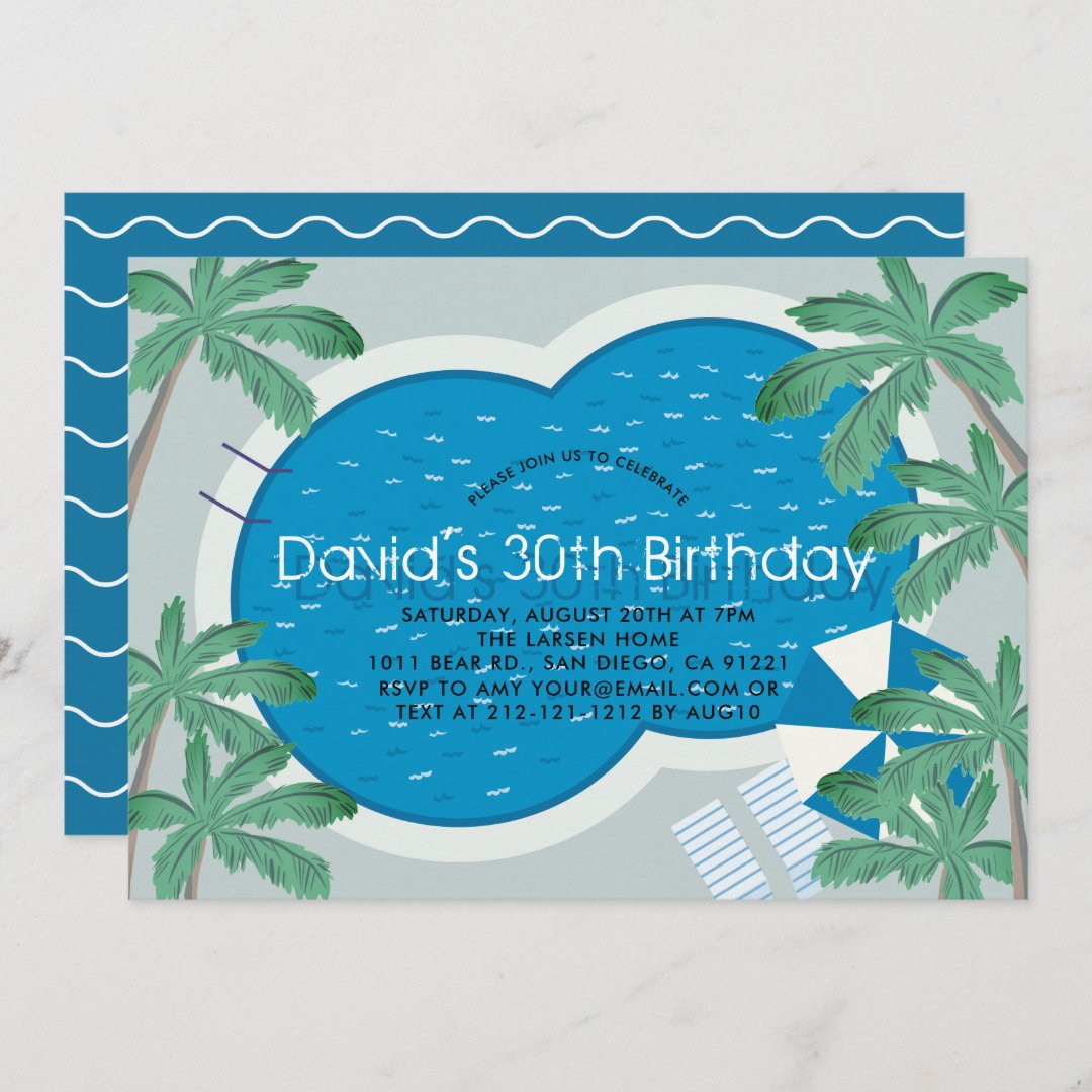 Tropical Palm Tree Pool Party Adult Birthday Invitation Zazzle