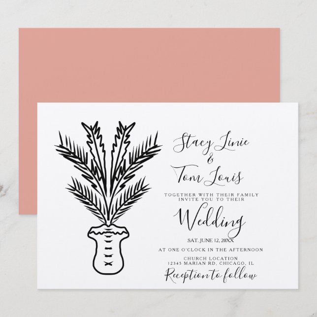 Tropical Palm Tree Potted Hand Drawn Earthy   Invitation (Front/Back)