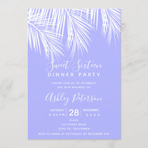 Tropical palm tree purple typography Sweet 16 Invitation