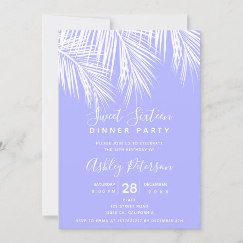 Tropical palm tree purple typography Sweet 16 Invitation