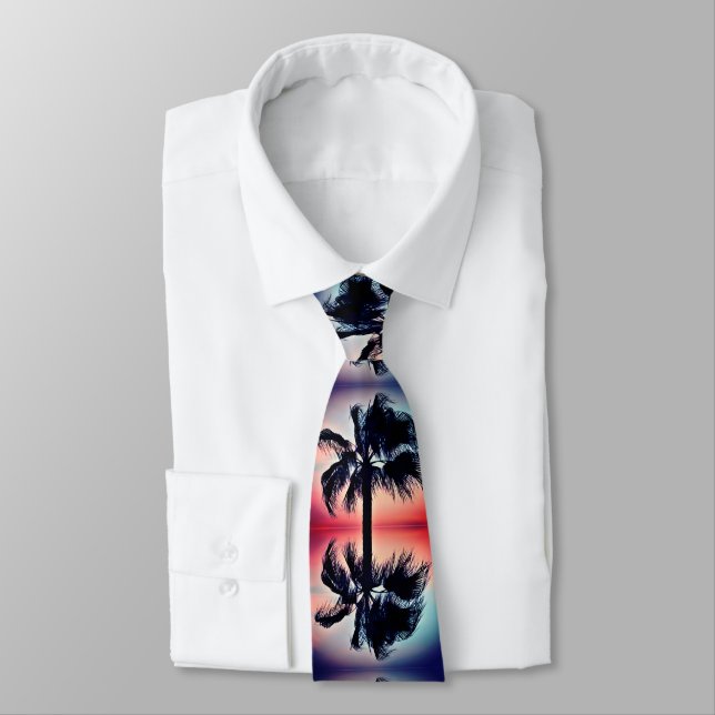 Tropical Palm Tree Reflections at Sunset Neck Tie (Tied)