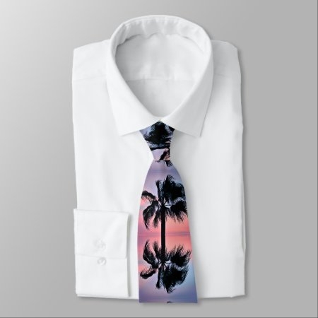 Tropical Palm Tree Reflections At Sunset Tie