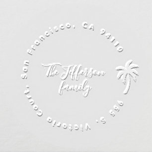 Tropical Palm Tree Round Family Return Address Embosser