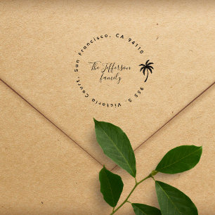 Tropical Palm Tree Round Family Return Address Self-inking Stamp
