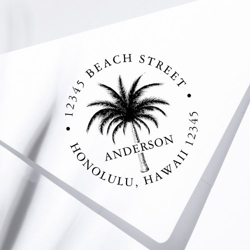 Tropical Palm Tree Round Return Address  Self_inking Stamp