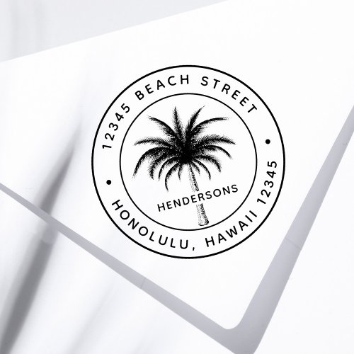 Tropical Palm Tree Round Return Address  Self_inking Stamp