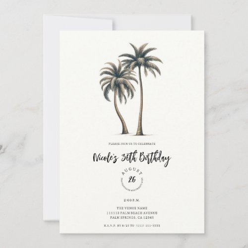 Tropical Palm Tree Rustic Coastal Birthday Party Invitation