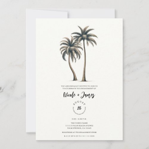 Tropical Palm Tree Rustic Coastal Engagement Party Invitation