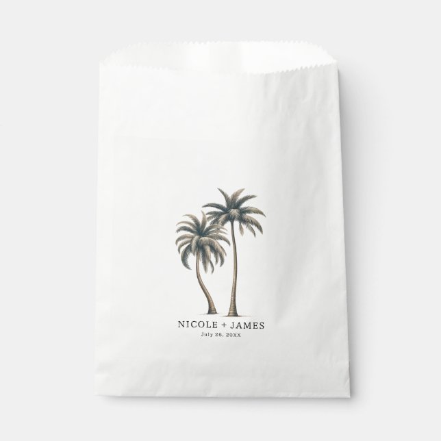 Tropical Palm Tree Rustic Coastal Wedding Favor Bag (Front)