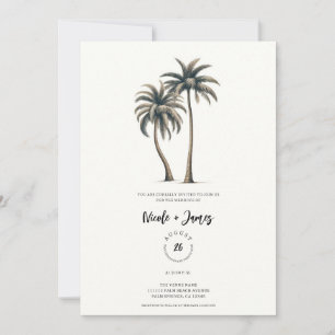 Tropical Palm Tree Rustic Coastal Wedding Invitation