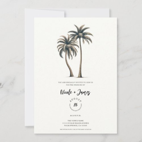 Tropical Palm Tree Rustic Coastal Wedding Invitation