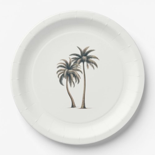 Tropical Palm Tree Rustic Coastal Wedding Paper Plates