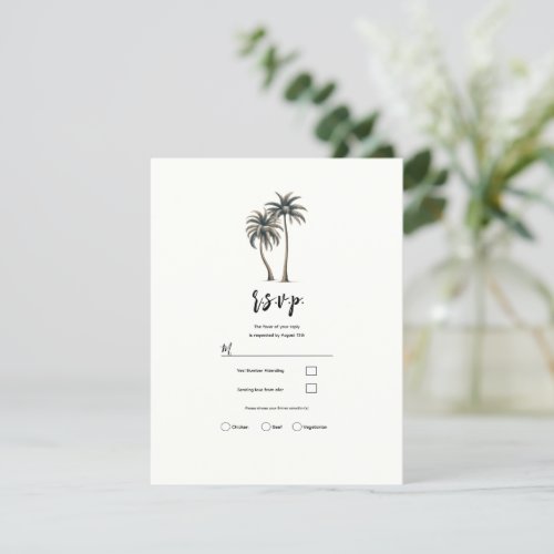 Tropical Palm Tree Rustic Coastal Wedding RSVP Invitation