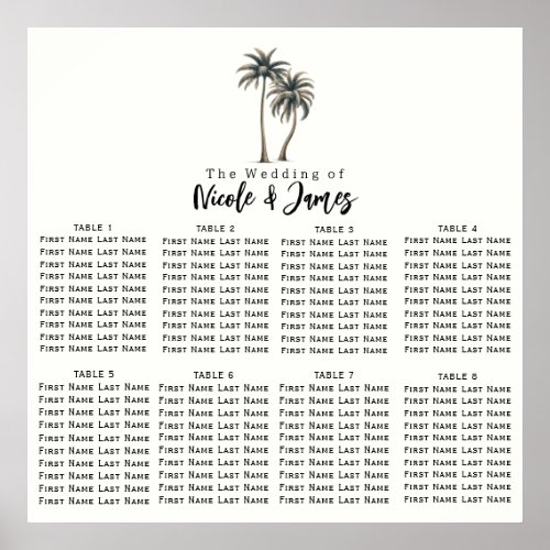 Tropical Palm Tree Rustic Wedding Seating Chart