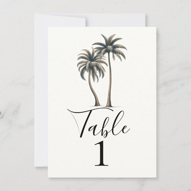 Tropical Palm Tree Rustic Wedding Table Number (Front)