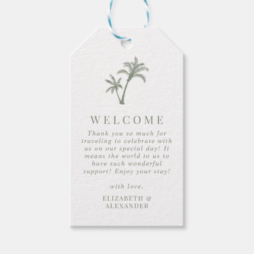 Tropical Palm Tree Sage Green Wedding Welcome Gift Tags