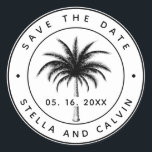 Tropical Palm Tree Save The Date Classic Round Sticker<br><div class="desc">Elegant wedding save the date round sticker. For more advanced customization of this design,  please click the "customize further" link.</div>