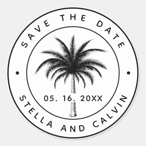 Tropical Palm Tree Save The Date Classic Round Sticker