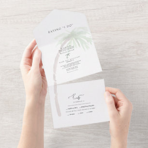 Tropical Palm Tree Saying I Do Wedding All In One Invitation