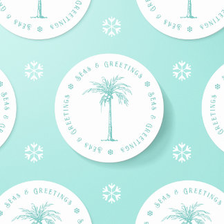 Tropical Palm Tree Seas and Greetings Christmas Classic Round Sticker