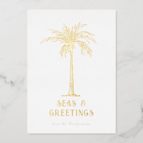 Tropical Palm Tree Seas and Greetings Christmas Foil Holiday Card