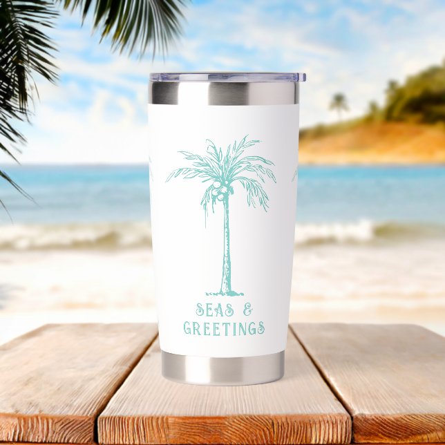 Tropical Palm Tree Seas and Greetings Christmas Insulated Tumbler (Beach)
